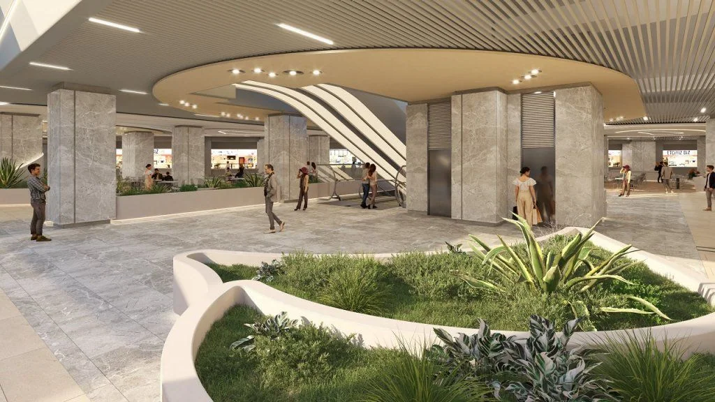 Visualization of the columned atrium and landscaping